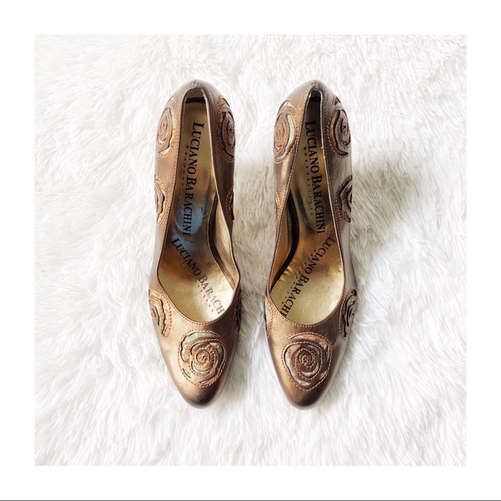Luciano Barachini Gold Designer Pointy Toe Heel 39